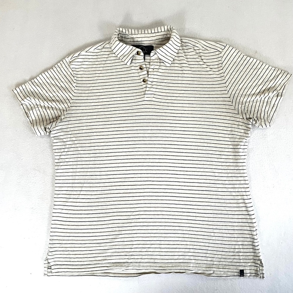 Eventide Mens Polo Shirt L Striped Hemp Blend Short Sleeve Casual Top